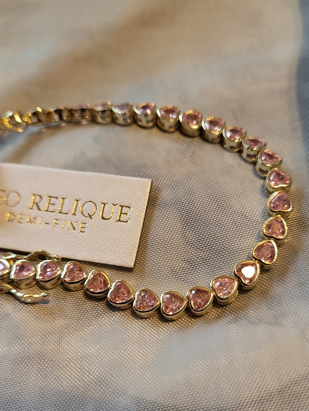 NEO Relique Pink Crystal Heart Tennis Bracelet - Gold BNWT RT HM